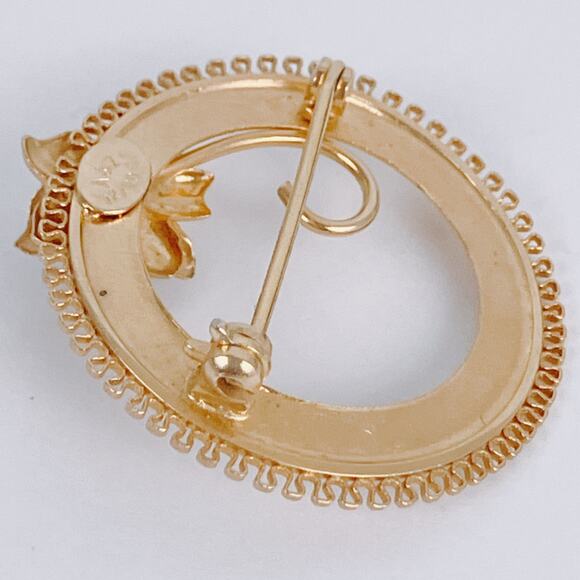 VTG Signed A&Z Brooch Gold Filled Green Jade Gemstone Circle Floral Mid Century - Picture 11 of 14